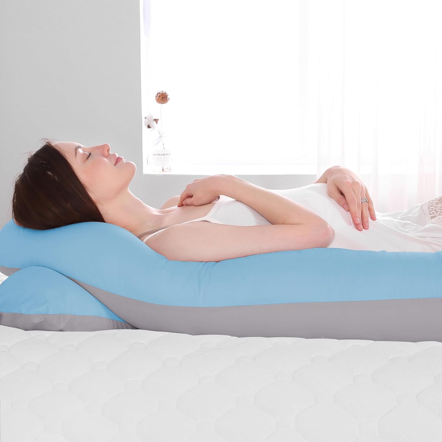 U Shape Pregnancy Pillow Blue – Full Body Maternity Sleeping & Support Pillow for Pregnant Women