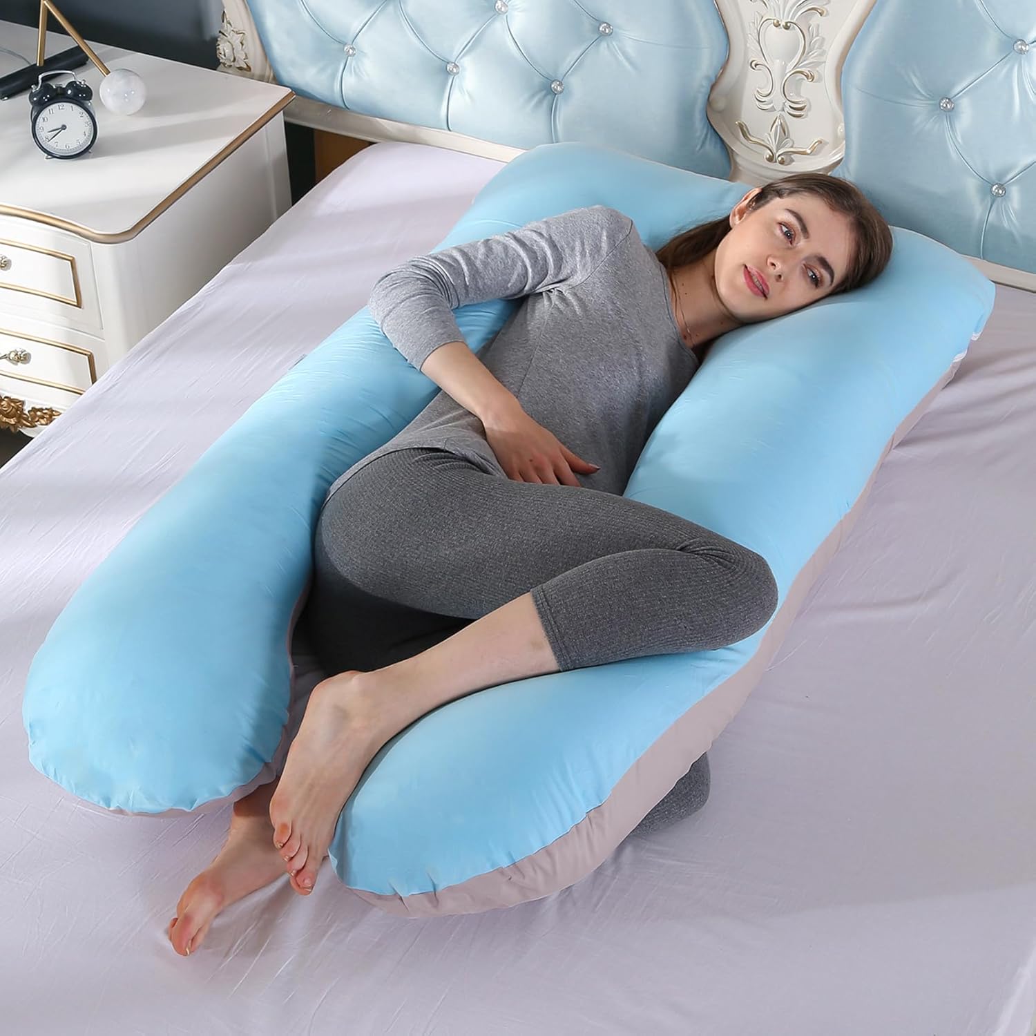 U Shape Pregnancy Pillow Blue – Full Body Maternity Sleeping & Support Pillow for Pregnant Women