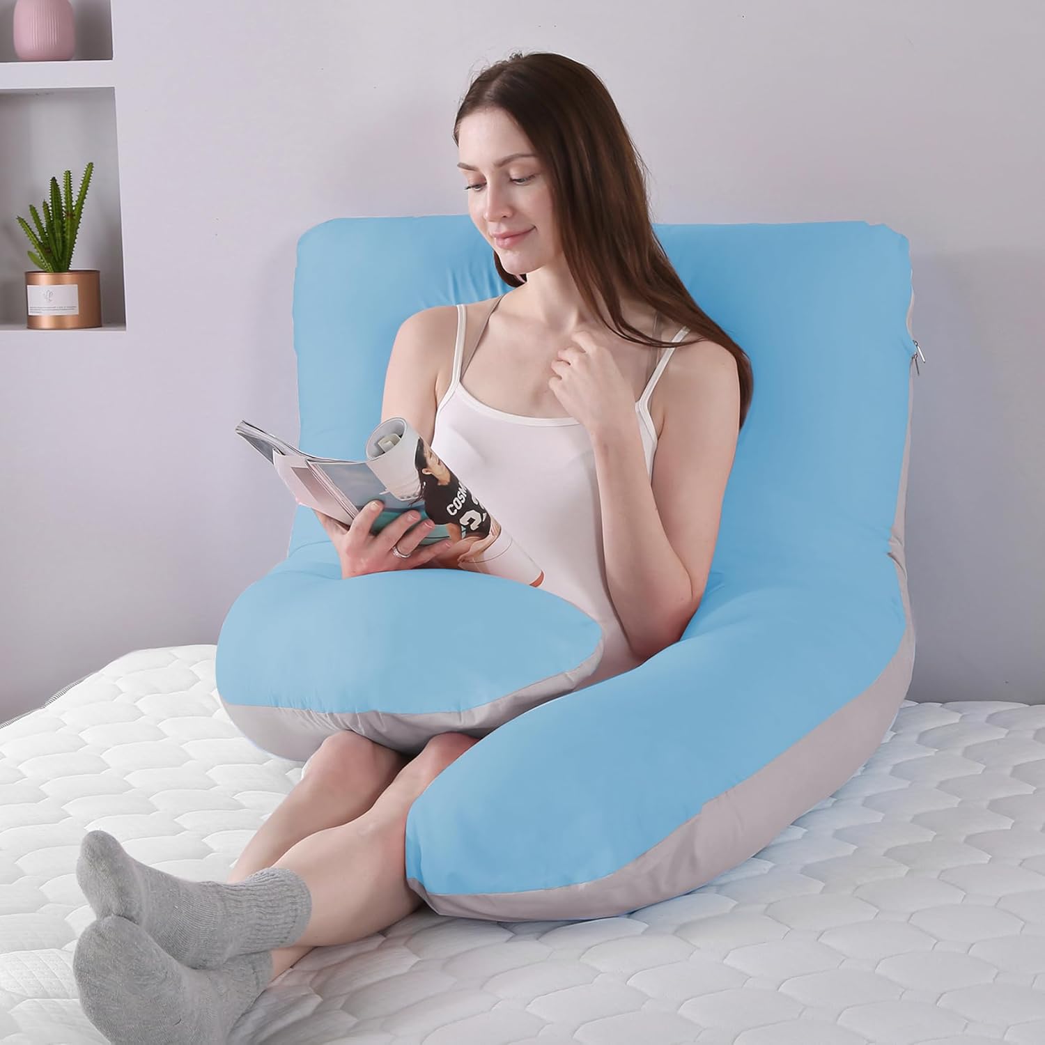 U Shape Pregnancy Pillow Blue – Full Body Maternity Sleeping & Support Pillow for Pregnant Women