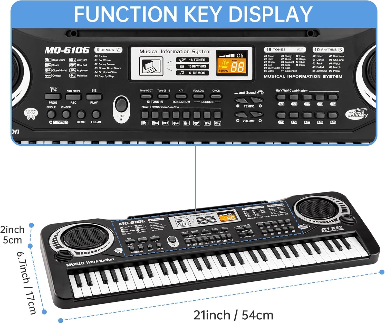 61 Keys Electronic Keyboard Piano Music Learning Instrument With Microphone For Kids Beginners