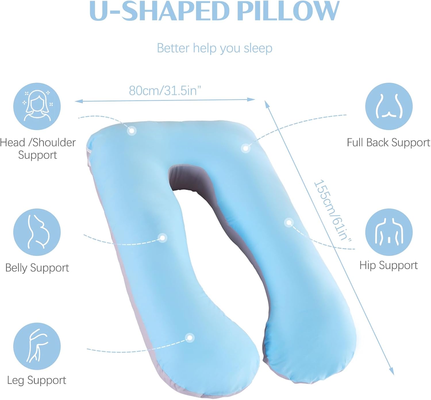 U Shape Pregnancy Pillow Blue – Full Body Maternity Sleeping & Support Pillow for Pregnant Women