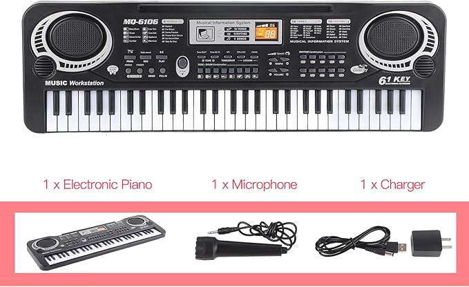 61 Keys Electronic Keyboard Piano Music Learning Instrument With Microphone For Kids Beginners