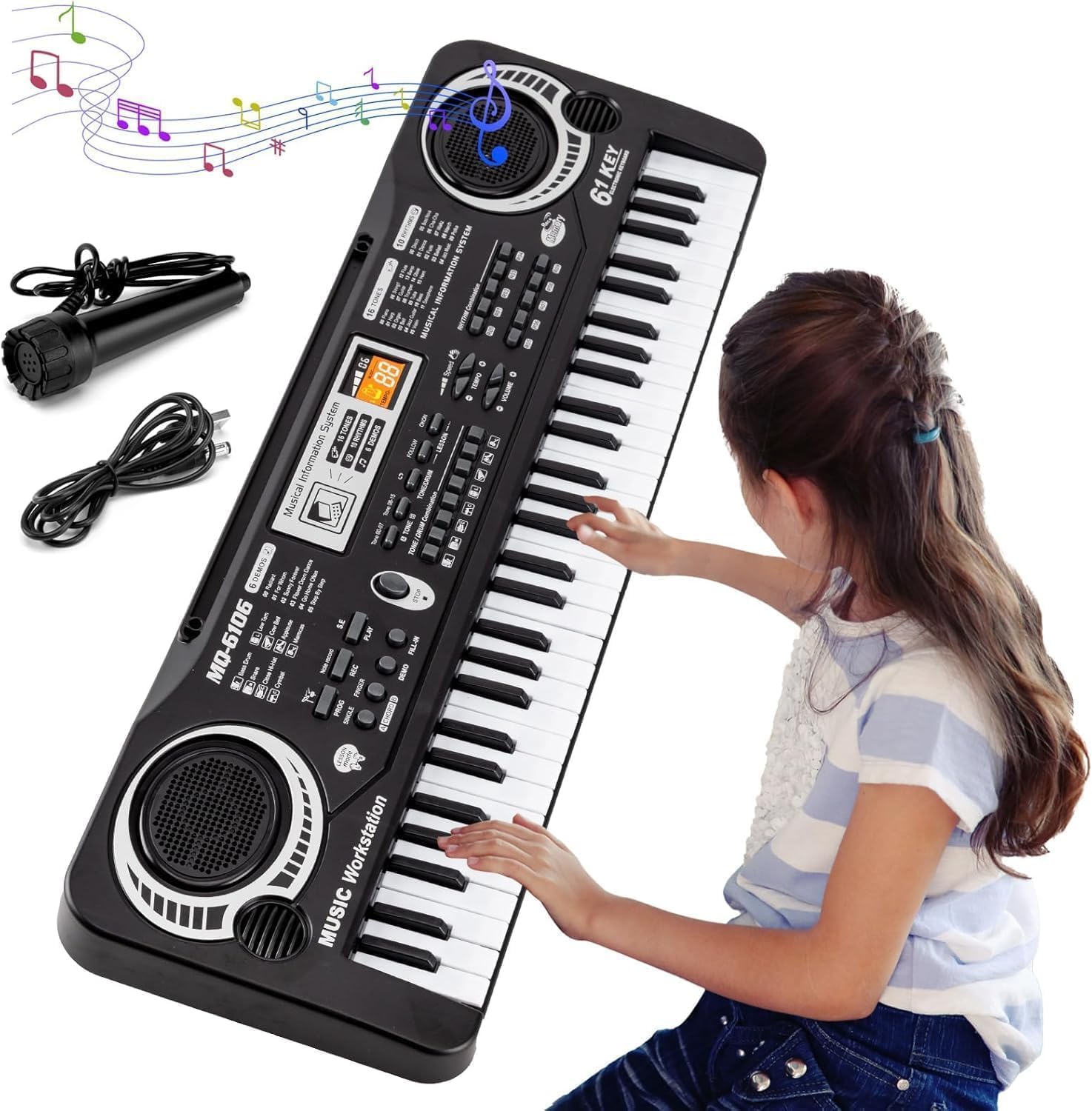 61 Keys Electronic Keyboard Piano Music Learning Instrument With Microphone For Kids Beginners