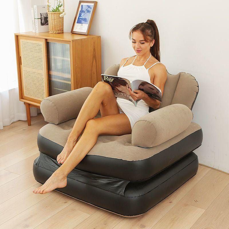 5 in 1 inflatable Couch lazy Sofa bed with L-shaped armrest / 1 Seater Sofa pull out bed. Its foldable waterproof sleeping sofa chair, Can also be used as an inflatable bed for Lounge.
