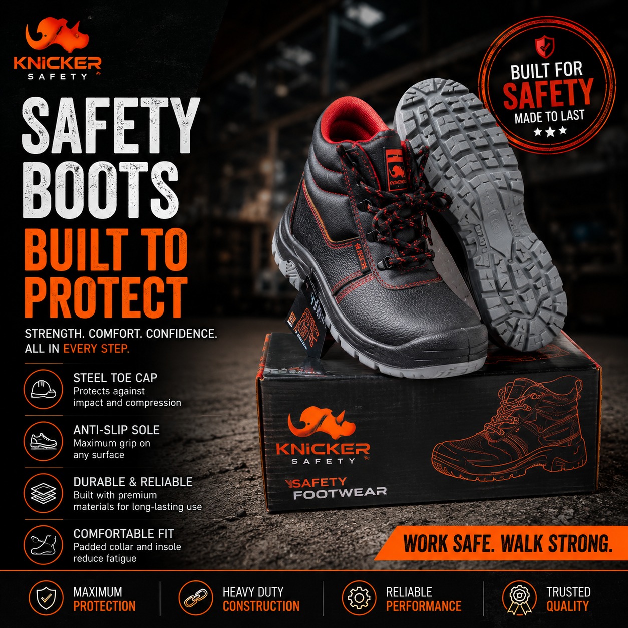 🔥 Leather Knicker Industrial Safety Boots – Steel Toe Protective Work Shoes, Anti-Slip Construction Footwear, Heavy Duty Safety Boots for Men & Women, Durable Industrial Work Shoes with All-Day Comfo
