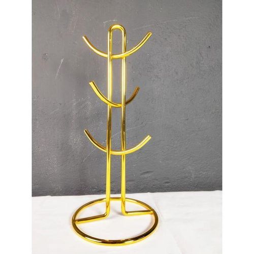 Heavy duty golden cup stand with six  hooks to display your favorite coffee mugs. Great for on the counter top next to your coffee brewer. Or use it to keep your dresser organized and keep your keys,