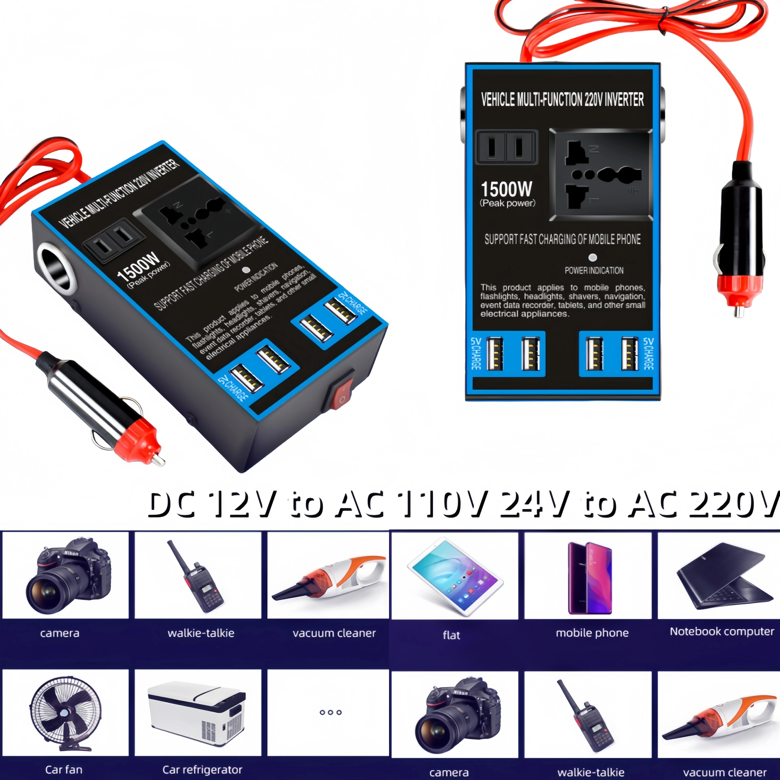 DC 12V to AC 110V 24V to AC 220V Quick Charging Car Inverter Cigar Lighter Socket USB Chargers Sockets Power Adapter Converter