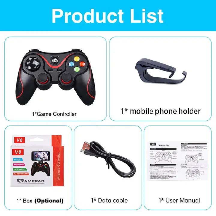 2.4G Bluetooth-Compatible Wireless Game Controller V8 Game Pad Android Gamepad Console PC Android IOS Phone Tablet TV Box Joystick For PS3/PS4/Switch Gaming Handle Console Accessory