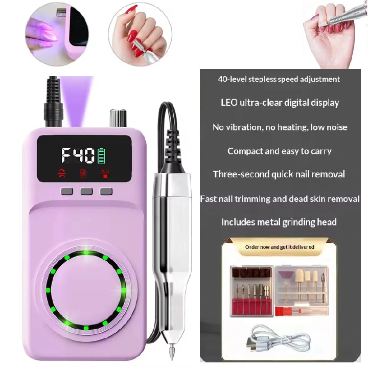 Professional Electric Nail Drill Machine 40000RPM, with UV Nail Lamp and Display, Portable Efile for Acrylic Gel Nails Polishing ,  with Bits Kit  Removing,Rechargeable Electric Nail File Machine