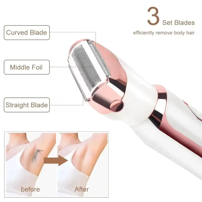 4-in-1 Women Electric Shaver Epilator, USB Rechargeable Painless Cordless Hair Remover, Electric Trimmer Razor for Face, Leg, Bikini, Armpit & Full Body Hair Removal