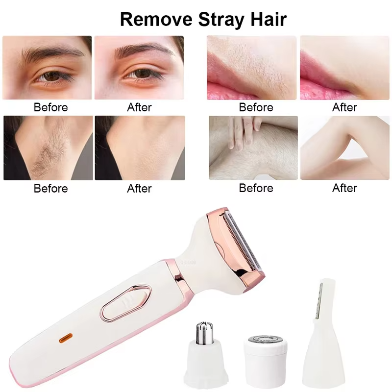 4-in-1 Women Electric Shaver Epilator, USB Rechargeable Painless Cordless Hair Remover, Electric Trimmer Razor for Face, Leg, Bikini, Armpit & Full Body Hair Removal