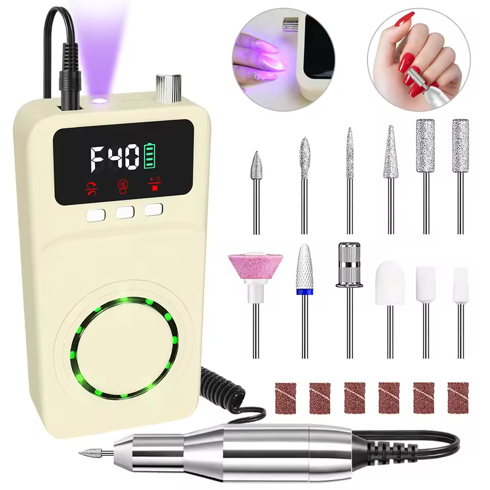 Professional Electric Nail Drill Machine 40000RPM, with UV Nail Lamp and Display, Portable Efile for Acrylic Gel Nails Polishing ,  with Bits Kit  Removing,Rechargeable Electric Nail File Machine
