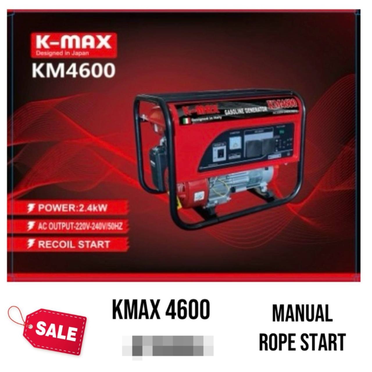KMAX KM4600E 2.4KVA Key Start Petrol Generator – Electric Start Backup Power Generator