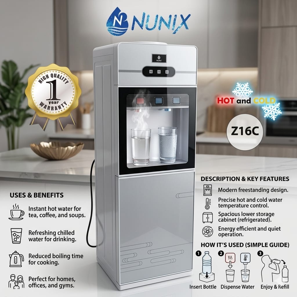 🎯 Don’t Miss 🔥 Nunix Hot & Cold Water Dispenser – Electric Water Dispenser with Dual Temperature Function for Home & Office Use