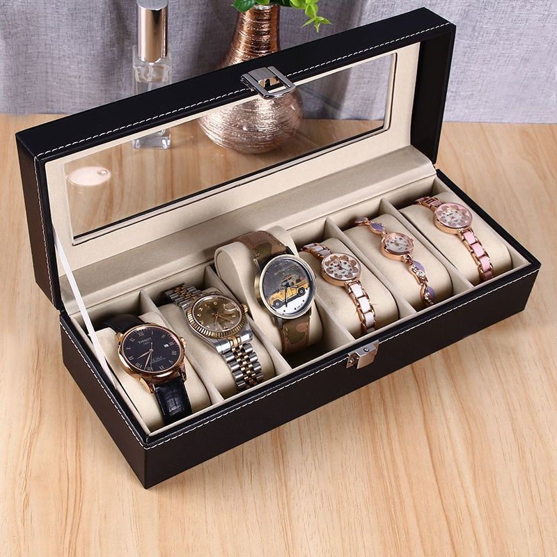 🔥 HOT SELL OFFER 🔥 6 Slots Watch Organizer Storage Box – Leather Display Case with Velvet Interior for Men & Women
