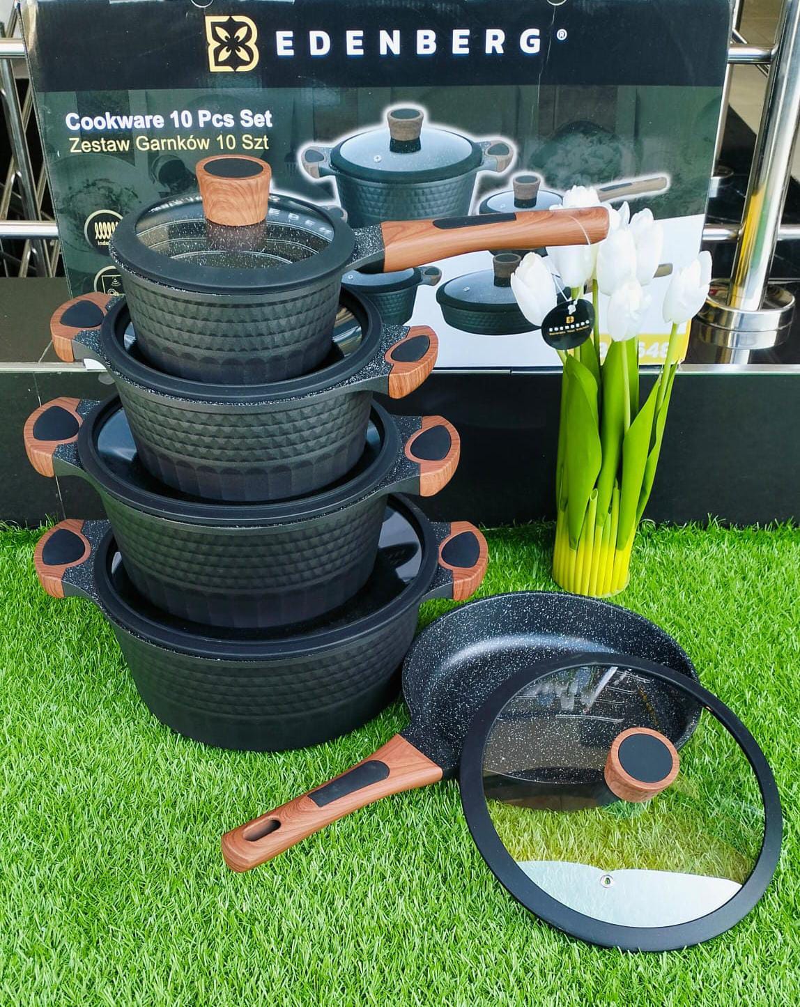 🎯 Limited Time Offer 🎯 Edenberg 10pcs Nonstick Cookware Set – Premium Cooking Pots & Pans (Induction Compatible Kitchen Set)