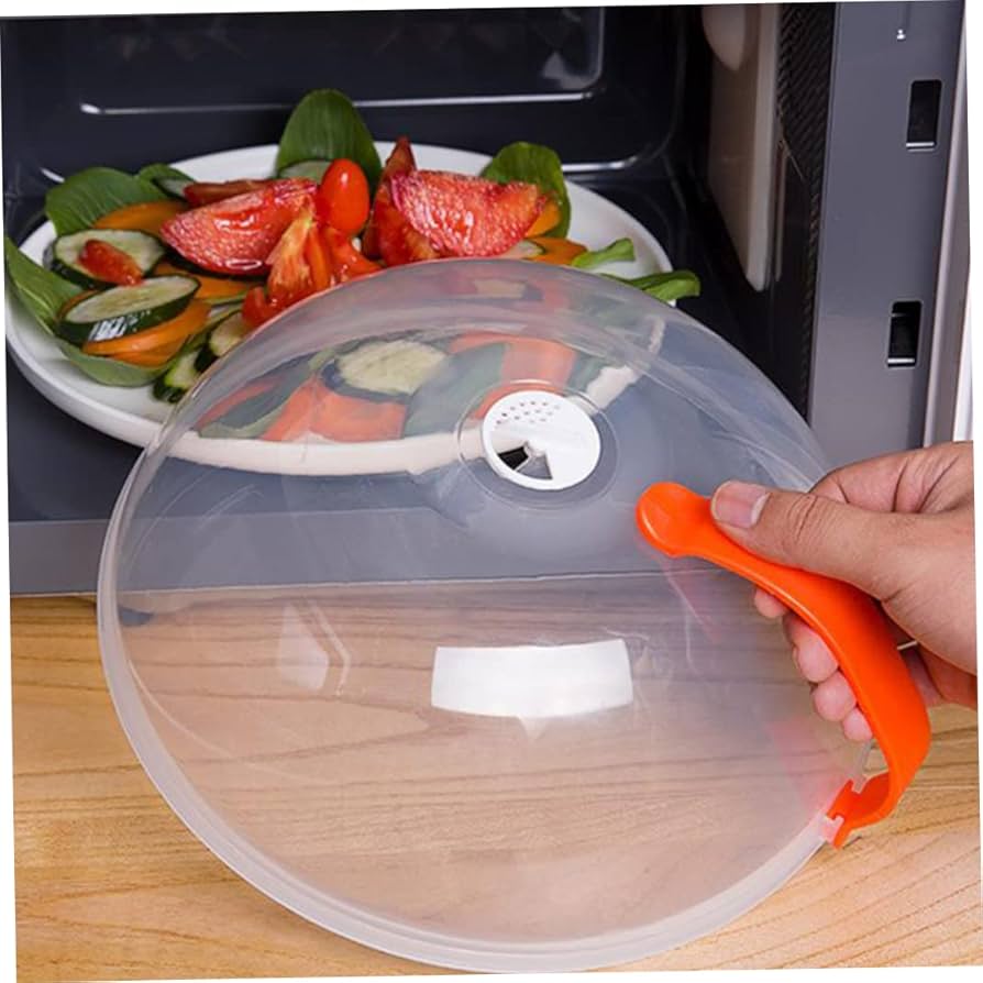 🍲 Premium Microwave Food Cover with Detachable Handle | Anti-Sputter Steam Vent Plate Lid ✨