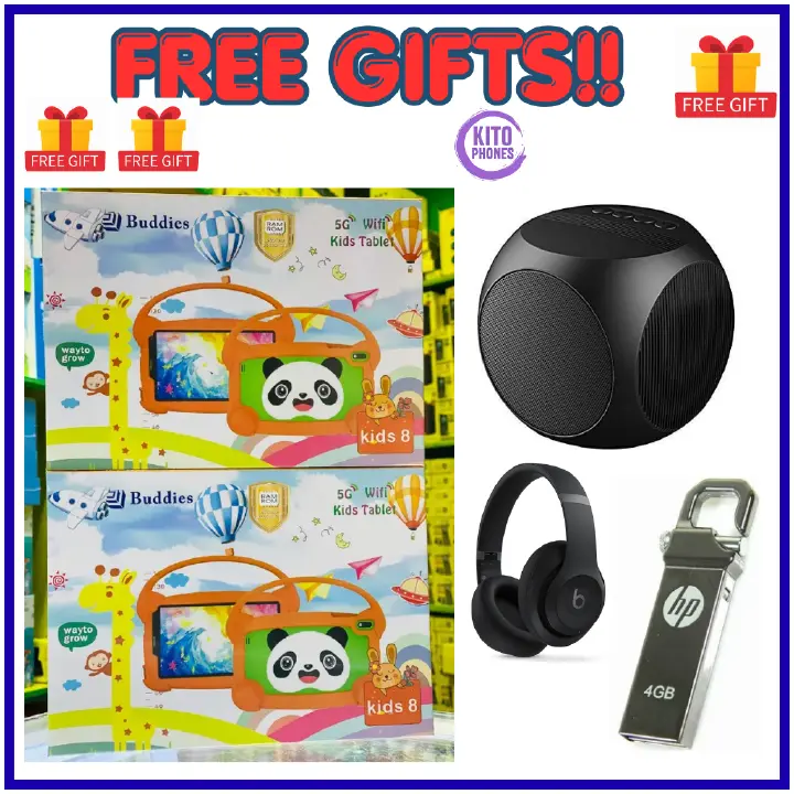 BRAND NEW ARRIVALS!! BUDDIES KIDS 8 STUDY 5G WIFI TABLETS RAM 8GB,ROM 256GB With BOTH SIM CARD SLOT AND MEMORY CARD SLOT+FREE GIFTS(SPEAKER+HEADPHONES+FLASH DISK)