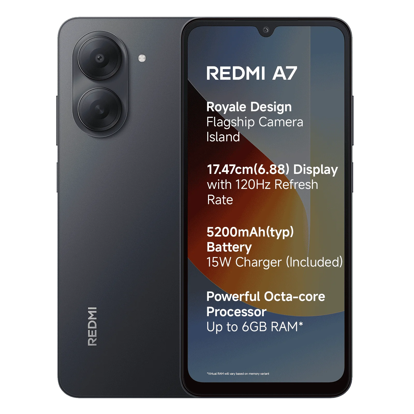 BRAND NEW XIAOMI REDMI A7, 64GB ROM + 3GB RAM STORAGE, 6.88" SCREEN SIZE 13MP CAMERA +8MP SELFIE 5200mAh BATTERY 1 , ANDROID 15, IPS LCD, 120Hz, Unisoc T7250, SIDE MOUNTED FINGERPRINT SMARTPHONES