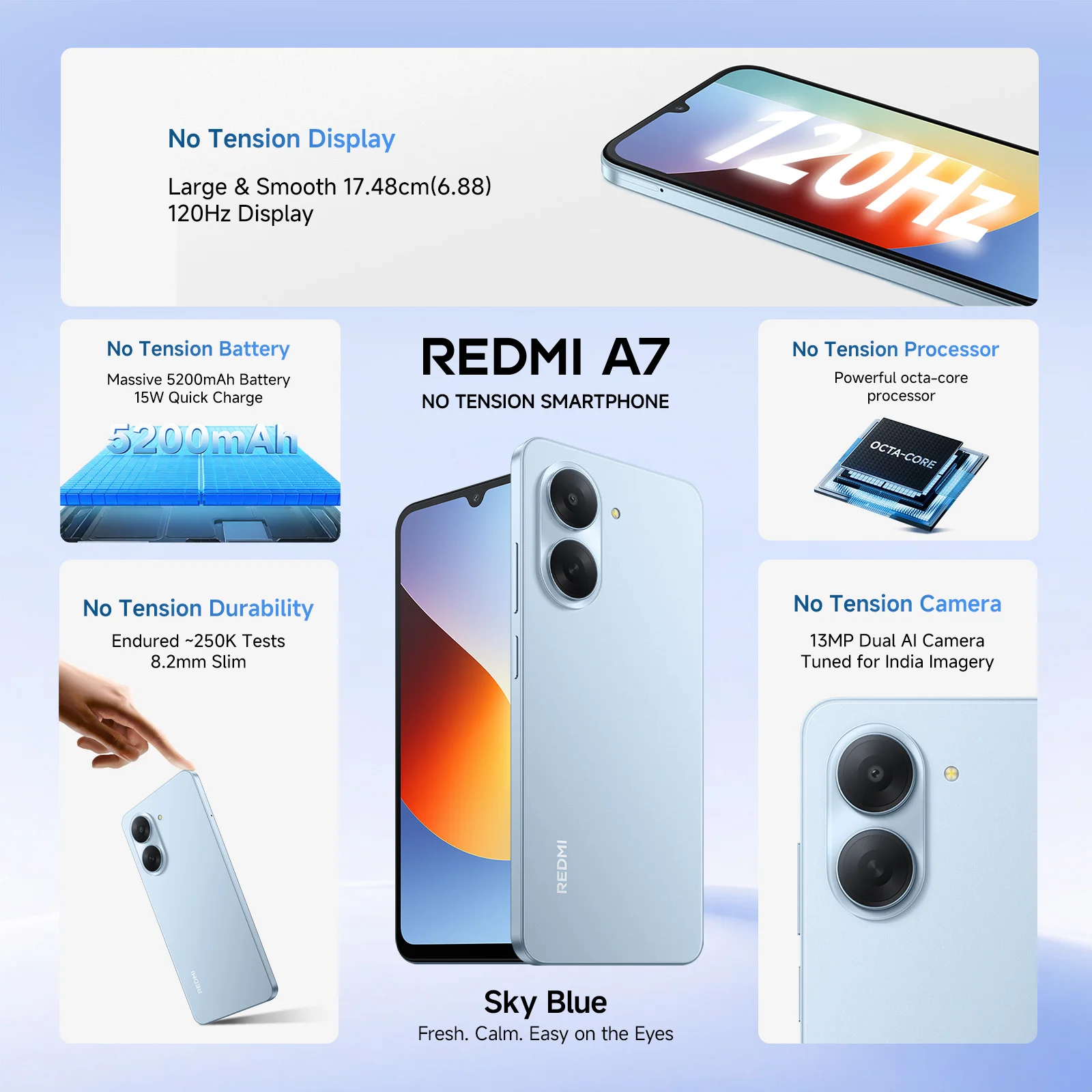 BRAND NEW XIAOMI REDMI A7, 64GB ROM + 3GB RAM STORAGE, 6.88" SCREEN SIZE 13MP CAMERA +8MP SELFIE 5200mAh BATTERY 1 , ANDROID 15, IPS LCD, 120Hz, Unisoc T7250, SIDE MOUNTED FINGERPRINT SMARTPHONES