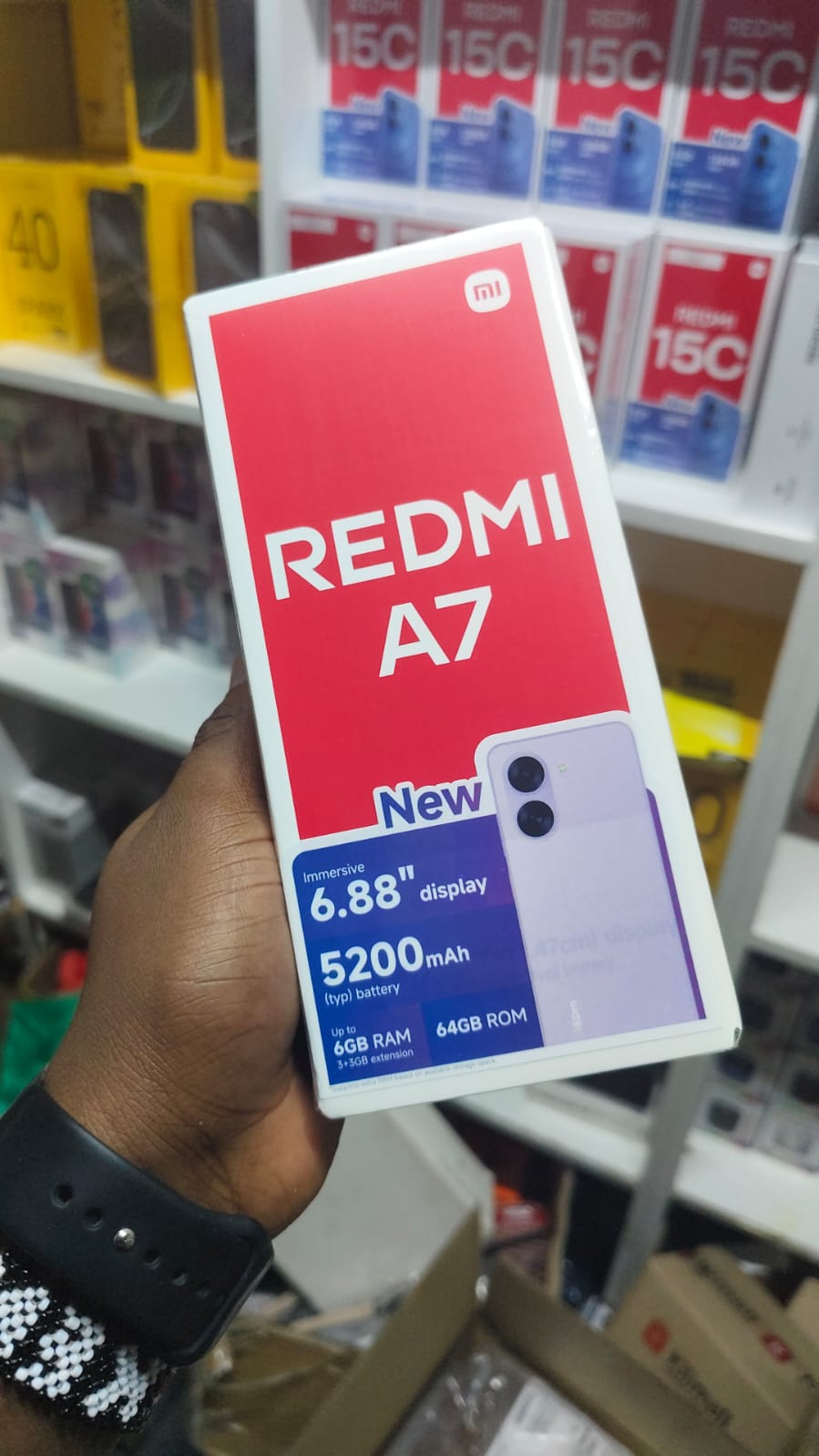 REDMI A7, 64GB ROM + 3GB RAM STORAGE, 6.88" SCREEN SIZE 13MP CAMERA +8MP SELFIE 5200mAh BATTERY 15W FAST CHARGING , ANDROID 15, IPS LCD, 120Hz, Unisoc T7250, SIDE MOUNTED FINGERPRINT SMARTPHONE