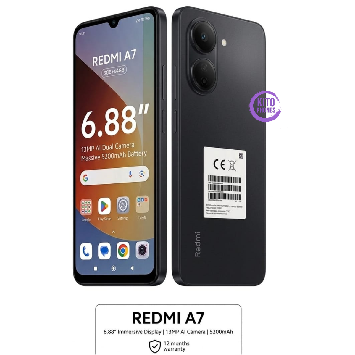 REDMI A7, 64GB ROM + 3GB RAM STORAGE, 6.88" SCREEN SIZE 13MP CAMERA +8MP SELFIE 5200mAh BATTERY 15W FAST CHARGING , ANDROID 15, IPS LCD, 120Hz, Unisoc T7250, SIDE MOUNTED FINGERPRINT SMARTPHONE