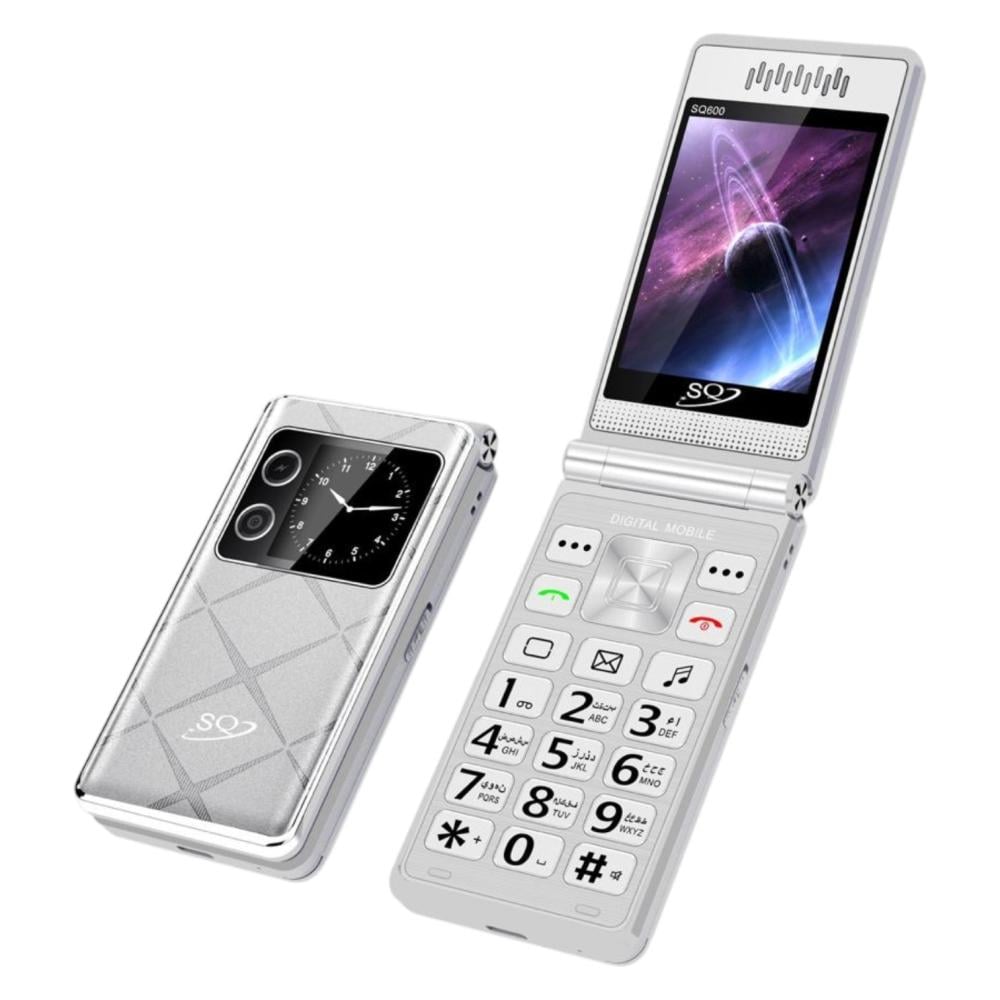 SQ SQ600 FLIP Phone 2300mAh battery capacity 2.8" SECONDARY SCREEN DUAL SIM CARD PHONE button mobile phone WITH Bluetooth connectivity super flashlight ,super speaker, camera FEATURED PHONE