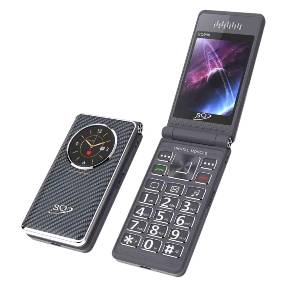SQ SQ900 FLIP Phone 2300mAh battery capacity 2.8" SECONDARY SCREEN DUAL SIM CARD PHONE button mobile phone WITH Bluetooth connectivity super flashlight ,super speaker, camera FEATURED PHONE