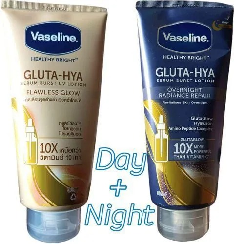 Vaseline GLUTA-HYA Day & Night Serum Burst Combo:-Overnight Radiance Repair Lotion & Flawless Glow UV Lotion