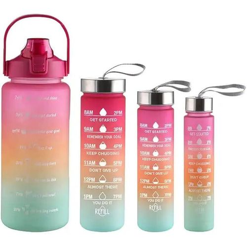 CLEARANCE OFFER 4-in-1 Set Water Bottle Motivational Sports Leakproof Bottle Fitness Water Bottle for Family, Gym Outdoor