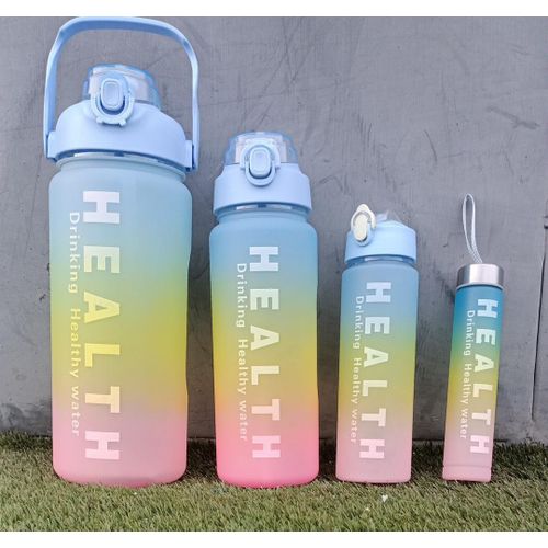 CLEARANCE OFFER 4-in-1 Set Water Bottle Motivational Sports Leakproof Bottle Fitness Water Bottle for Family, Gym Outdoor