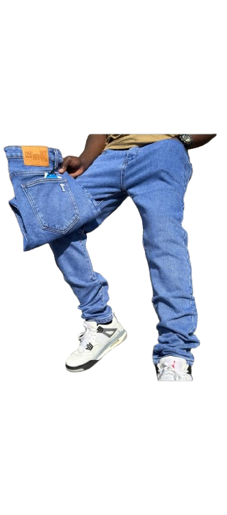 MEN'S JEANS | 1 Snow Wash Blue Jeans Trouser For Men - High Quality Denim, Straight fit design (not slim fit) for comfort and relaxed wear, Durable fabric suitable for daily use and rough wear.