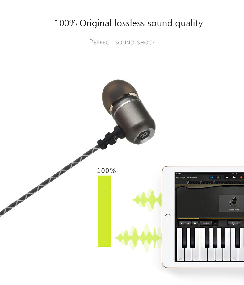 Sports Running In-ear Earphone Metal Heavy Bass Earphones Noise Cancelling Earbud for phone Cmputer