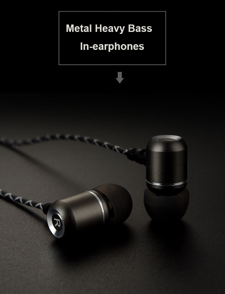 Sports Running In-ear Earphone Metal Heavy Bass Earphones Noise Cancelling Earbud for phone Cmputer