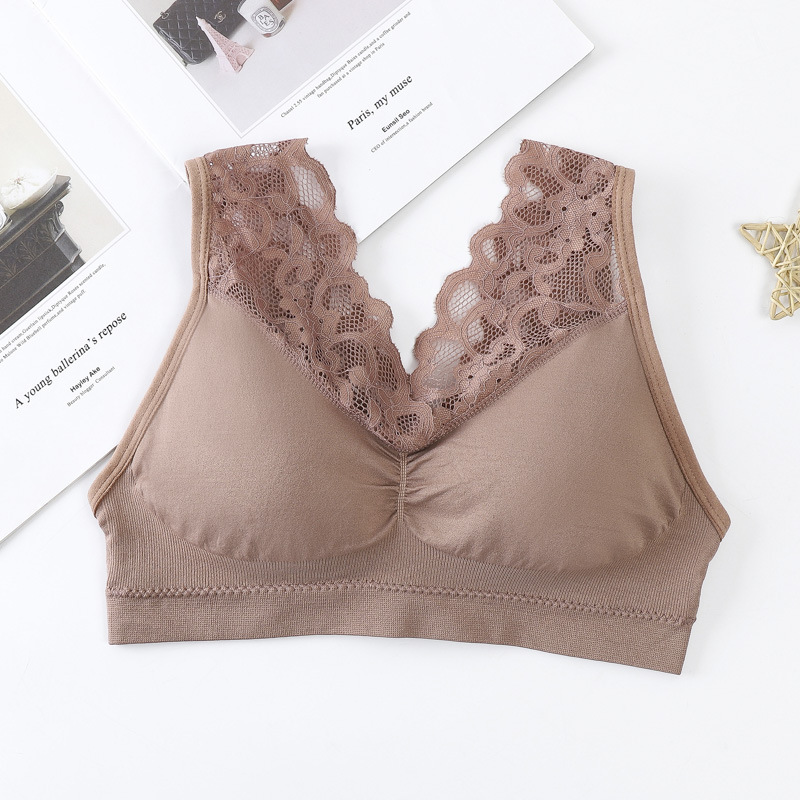 3*PC Cross border hot selling 1931 seamless lace back, strapless sports yoga, anti glare, no steel ring bra vest, chest wrap black Small size （80-140）