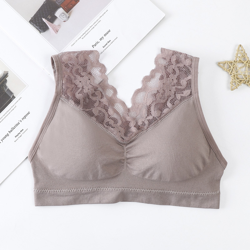 3*PC Cross border hot selling 1931 seamless lace back, strapless sports yoga, anti glare, no steel ring bra vest, chest wrap black Small size （80-140）