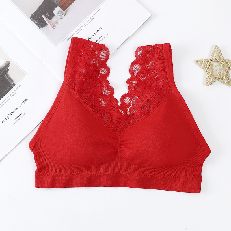 3*PC Cross border hot selling 1931 seamless lace back, strapless sports yoga, anti glare, no steel ring bra vest, chest wrap black Small size （80-140）