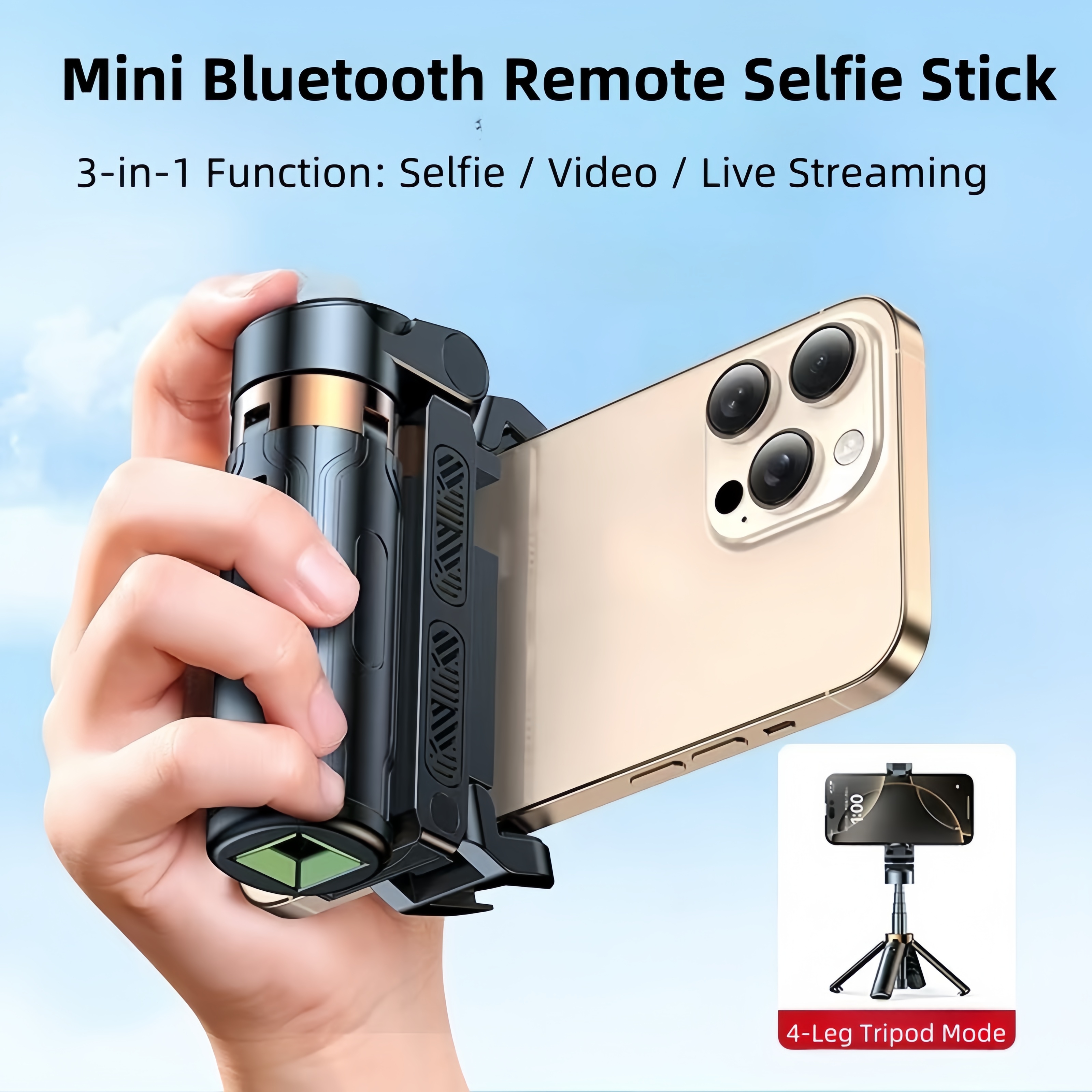 【FREE Detachable LED Fill Light】Mini Bluetooth Selfie Stick Tripod，360° Rotation，Selfie / Video / Live Streaming 3-in-1 Function,4-Leg Tripod Mode.