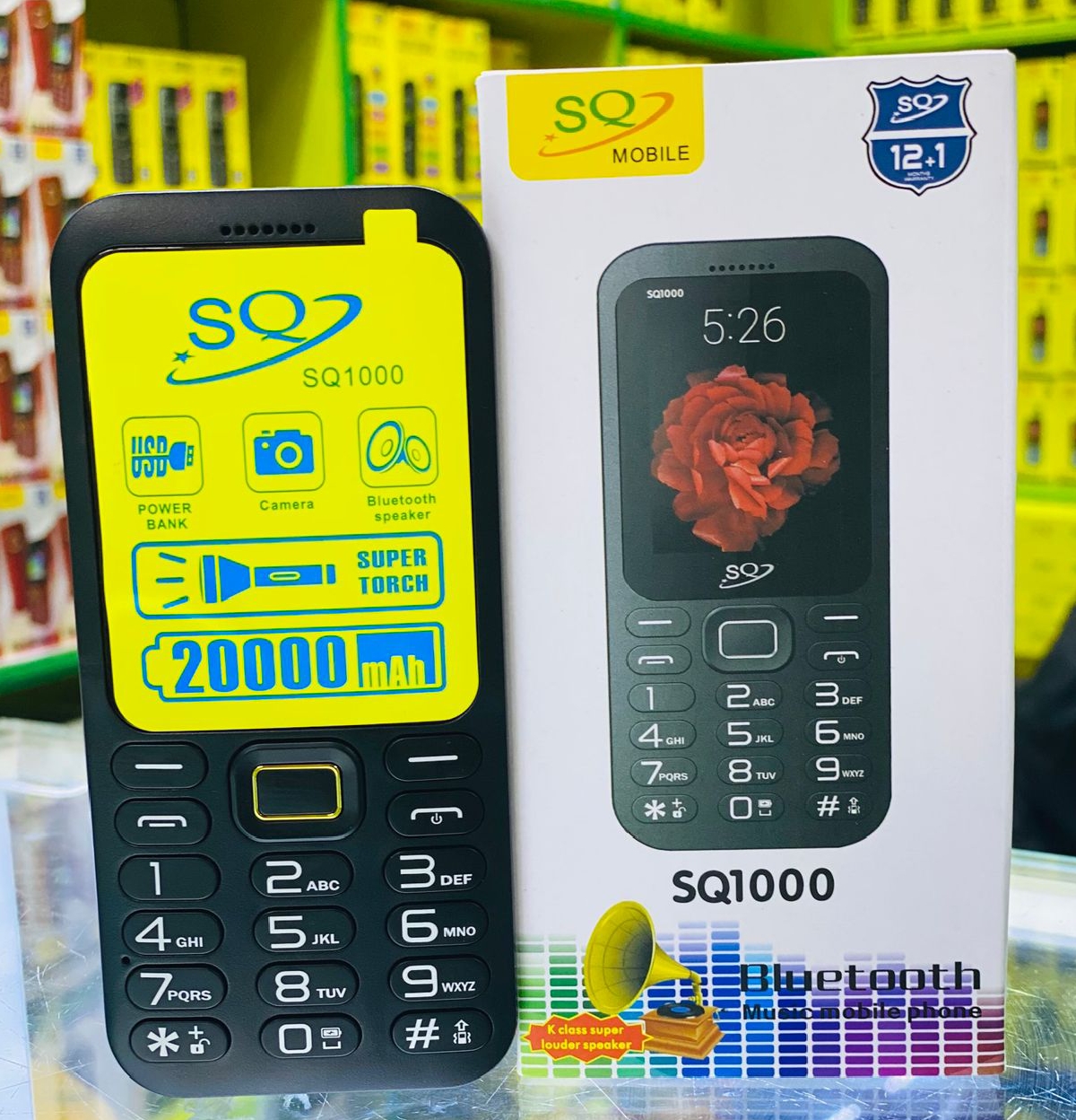 SQ 1000 Feature Phone With  Camera, build in Powerbank  20000mAh Battery Bluetooth speaker Music Property Kabambe Dual SIM Wireless FM Radio