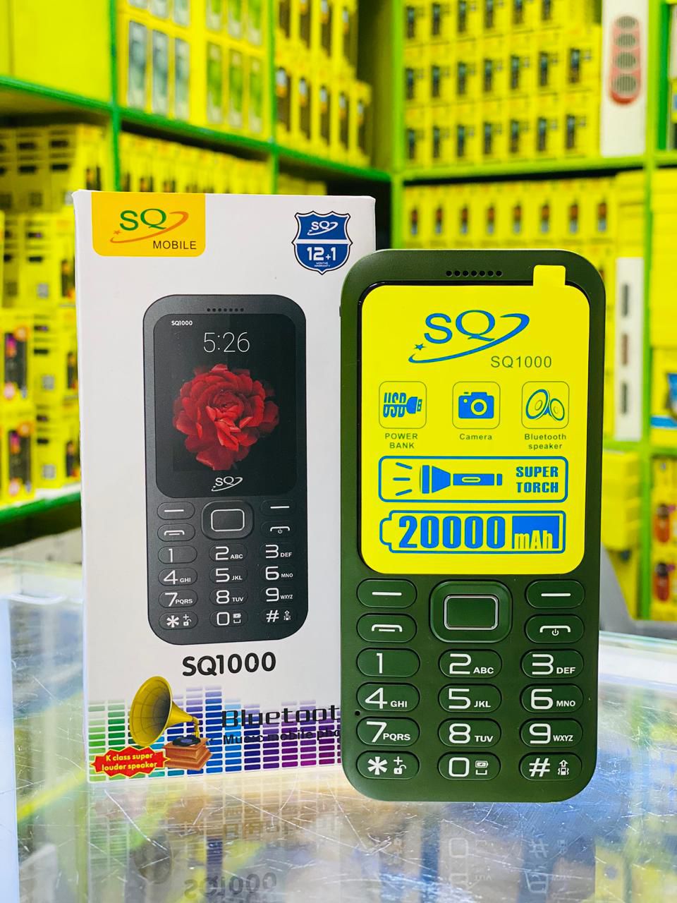 SQ 1000 Feature Phone With  Camera, build in Powerbank  20000mAh Battery Bluetooth speaker Music Property Kabambe Dual SIM Wireless FM Radio