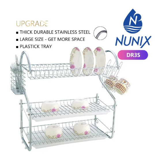 Stainless Steel Dish Rack - Large Capacity Drainer with Cutlery Holder & Drip Tray, Rust-Resistant Kitchen Sink Organizer for Dishes, Cups, and Utensils