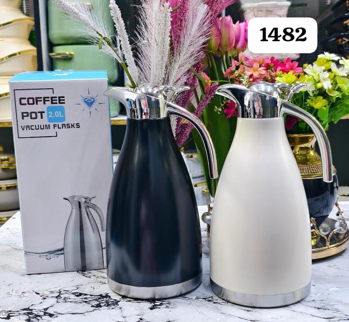 2.0L Stainless Steel Vacuum Coffee Pot – Double Wall Insulated Thermos Flask Kettle, Large Capacity Thermal Carafe for Hot & Cold Drinks, Silver