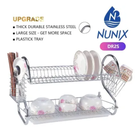 Stainless Steel Dish Rack - Large Capacity Drainer with Cutlery Holder & Drip Tray, Rust-Resistant Kitchen Sink Organizer for Dishes, Cups, and Utensils