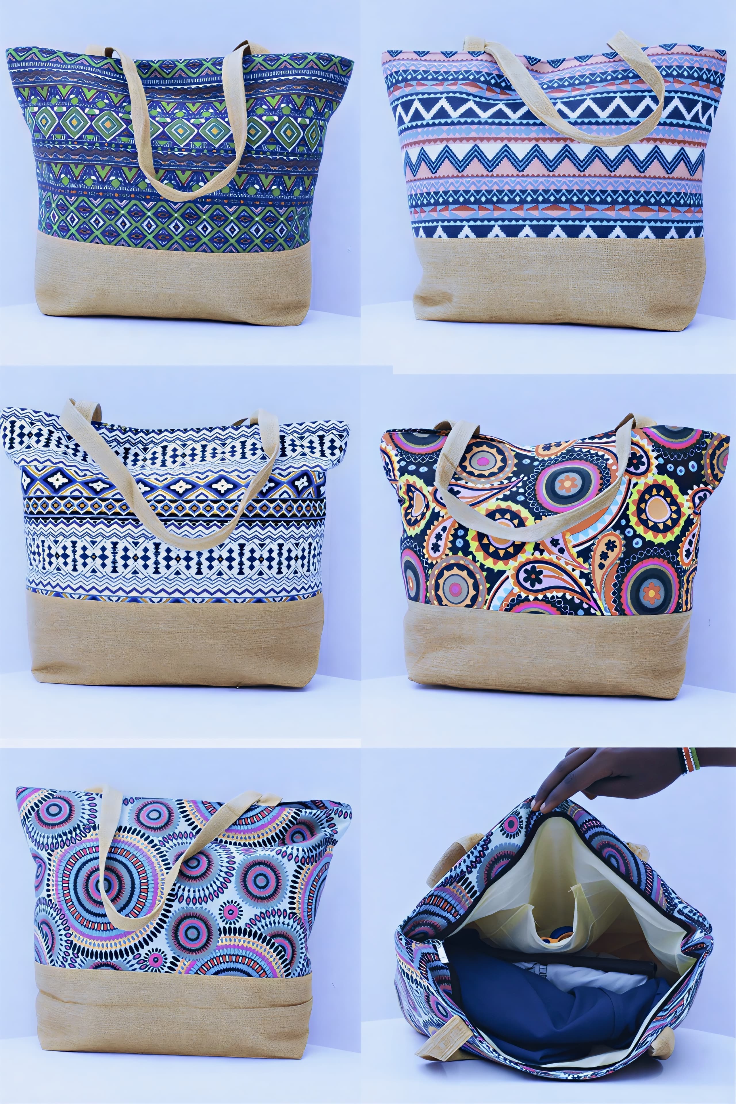 African Print Ankara Tote Bag – Plain Bottom Cotton Shoulder Bag with Vibrant Wax Print, Reversible African Handbag for Women, Casual Shopping & Travel
