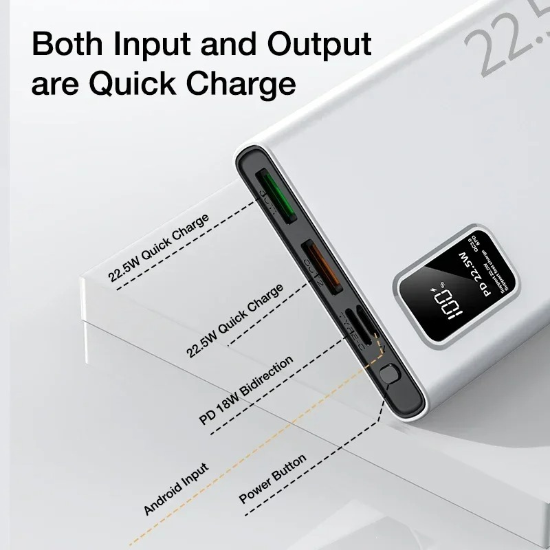 22.5W Fast Charging Power Bank 10000mAh Portable LED Display Powerbank For iPhone Samsung Xiaomi Charger Dual USB Powerbank