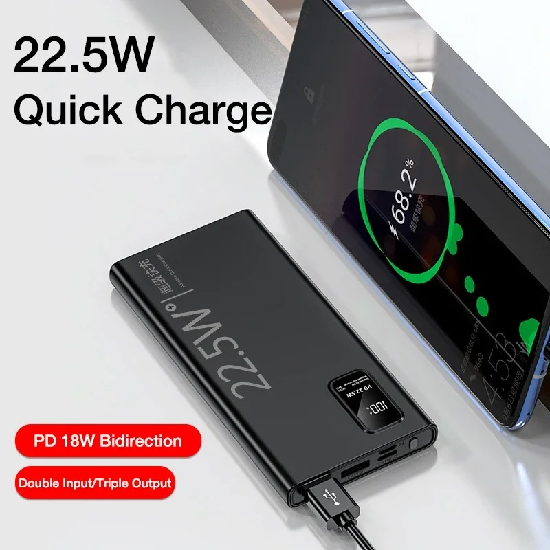 22.5W Fast Charging Power Bank 10000mAh Portable LED Display Powerbank For iPhone Samsung Xiaomi Charger Dual USB Powerbank