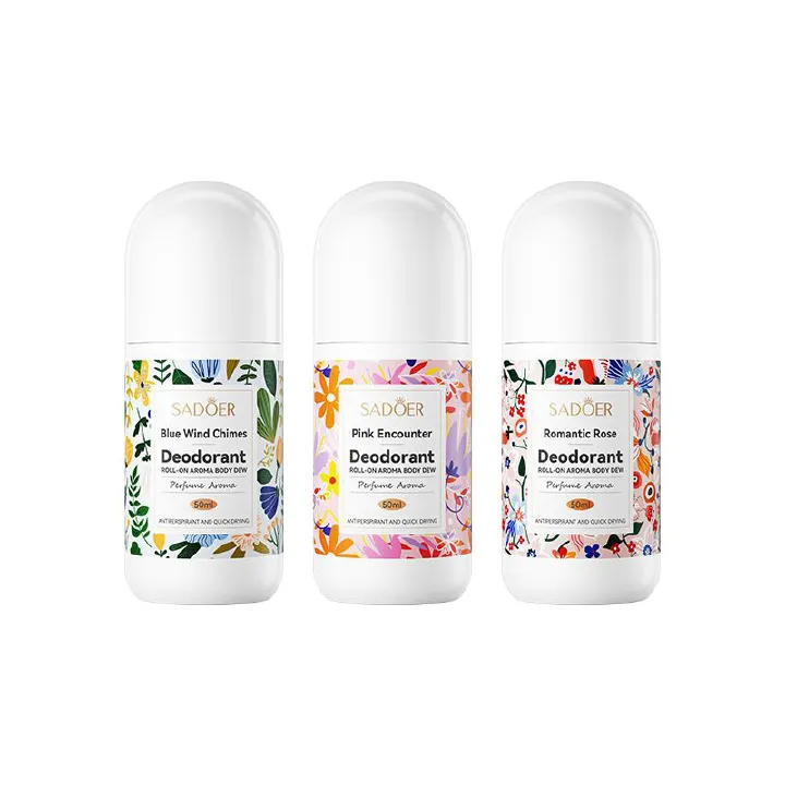 3 Pieces SADOER Roll-On Perfume Deodorant Pink Encounter, Blue Wind Chimes, Romantic Rose Refreshing Non-Sticky Long-Lasting Fragrance Portable Rollerball Scent Antiperspirant rollon Roll On
