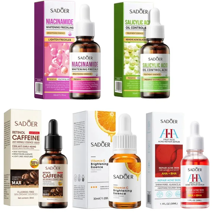 Sadoer 5 Pieces, Vitamin C Face Serum + AHA BHA Serum + Niacinamide Face Brightening + Retinol Caffeine Serum + Salicylic Acid Serum Oil Control, Face Brightening, Anti Aging, Anti Wrinkles