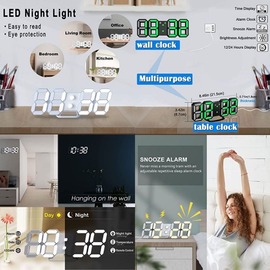 3D LED Digital Alarm Clock – Smart USB Desk & Wall Clock with Temperature Date 3 Alarm Auto Dimming & Snooze Modern Home Office Decor Living Room Cyberpunk Time Luminous Multifunctional Gift Idea Men