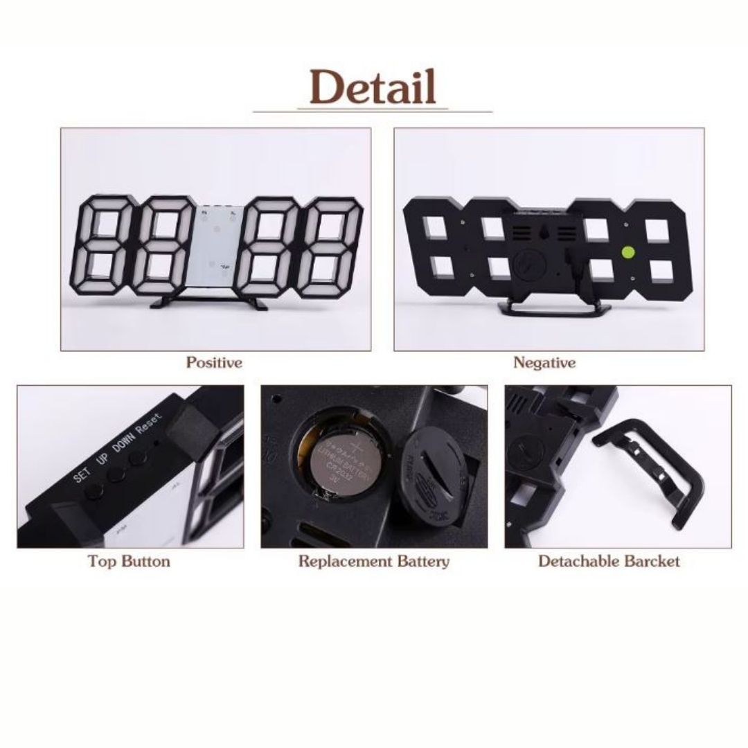 BLACK 3D LED Smart Digital Clock - Multifunctional Desk & Wall Clock with Alarm Thermometer Calendar Auto-Dimming Display USB Powered Creative Decor Home Office Bedroom Time Date Temperature Unique